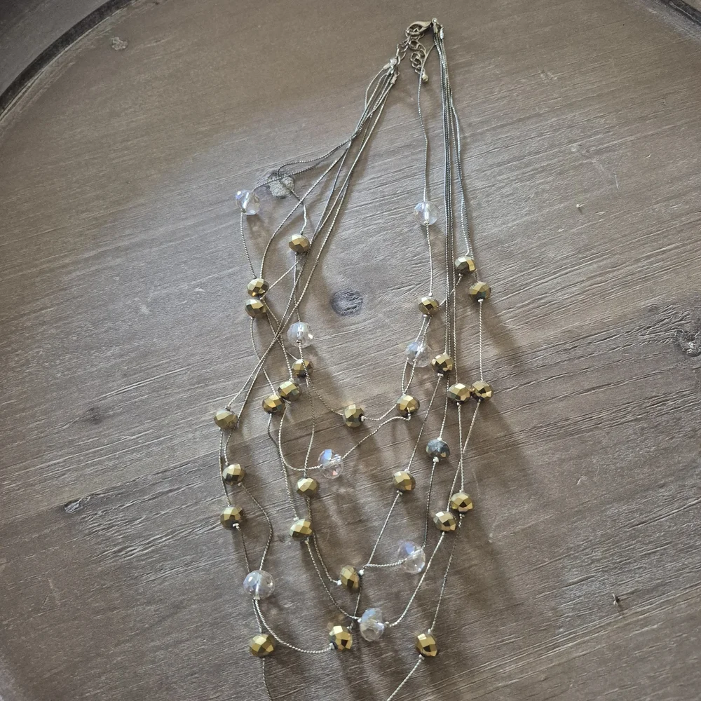 Layered Gold Bead and Crystal Multi-Strand Necklace‎ - Women Jewelry